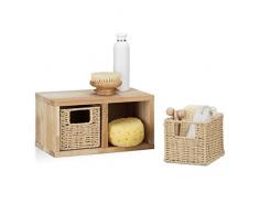Relaxdays Etagere 2 Cubes Rangement Panier Amovible Corbeille Bois Noyer Couloir Chambre Cuisine Montage Mural, Nature 18x31x16 cm
