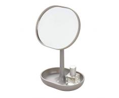 iDesign Miroir Maquillage Petit Miroir Salle de Bain Rond en Plastique Miroir sur pied orientable avec Rangement Maquillage Ou bijoux - Gris
