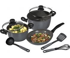 Stoneline 13499 Batterie de Cuisine Comprenant 1 poêle 20 cm, 1 marmite 20 cm, 1 marmite 24 cm à revêtement Anti-adhésif Haute qualité et 2 couvercles en Verre 8 pièces