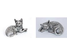 Sukima Decor Figurine avec Motif Chaton, RÃ©sine, Argent, 16Â cm, Lot de 2