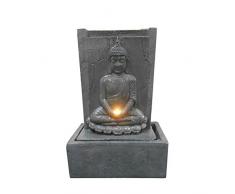 HOMEA 5FTN071B Fontaine Plaque Bouddha Assis LED, Béton/Fibre de Verre, Gris, 41,5 x 22 x 60 cm