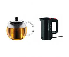 Bodum 1807-16 Assam Théière à Piston Filtre inox Finition Inox Brillant 0,5 L + Bouilloire électrique noire 0,5 L