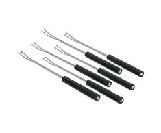 Alessi Sg57 B Mami Set Composé de Six Fourchettes à Bourguignonne en Acier Inoxydable et Manche en Bois