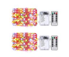 Umi. by Amazon - Guirlandes fÃ©eriques Ã 50Â LED multicolores, 5Â m, fonctionnent avec batterie et tÃ©lÃ©commande de rÃ©glage de la minuterie, intÃ©rieur ou extÃ©rieur, lot de 2