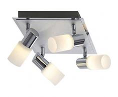 TRIO, Spot, Clapton incl. 4 x LED,SMD,4,5 Watt,3000K,400 Lm. Verre mat, Blanc balayé, Corps: metal, Chrome L:31,0cm, L:22,0cm, H:18,5cm IP20,OSRAM Inside