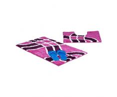 Relaxdays Tapis salle de bain WC douche baignoire lot de 2 motif vagues graphiques 80 x 50 cm - framboise