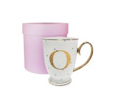 Bombay Duck â Tasse 13Â x 13Â x 12Â cm avec Lettre de lâAlphabetÂ Effet mÃ©tallisÃ© et Pois Lilas, Porcelaine, Blanc, 13x13x12 cm