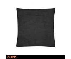 ZONS Coussin Pilou Design Look Velours 45x45cm + Rembourrage 480g Coussin Voiture Coussin canapé Oreiller (8 Couleurs à Choisir) (Noir)