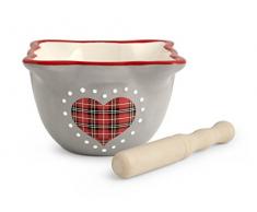 H&H CÅur Rouge h & h cÅur Rouge en céramique, mortier avec Pilon, céramique, Gris et Rouge, 12 x 12 x 9 cm