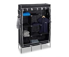 Relaxdays Armoire pliante VALENTIN HxlxP: 179 x 124 x 42 cm penderie pliable en tissu garde-robe avec tringle avec 10 grands compartiments rangement vêtements vacances camping, noir