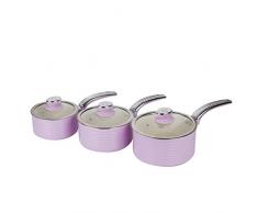 Swan Lot de casseroles rétro 3 pièces avec revêtement antiadhésif en céramique Ivoire, Aluminium, Rose, 27.00 x 42.00 x 15 cm