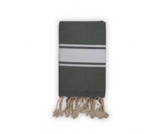 1001 Foutas Fouta Plate Vert Bouteille Rayures Blanches, 100% Coton