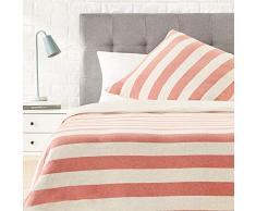 AmazonBasics Parure de lit en jersey, larges rayures - 140 x 200 cm / 65 x 65 cm, Rouge