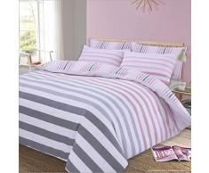 Dreamscene Parure de lit Ã Rayures, Polycoton : 50 % Polyester, 50 % Coton., Gris, Rose, Blanc., Double
