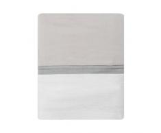Essix - Drap Plat Toi & Moi Percale de Coton Meringue/Gris Perle 270 x 300 cm