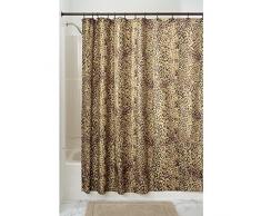 InterDesign Cheetah rideau douche, rideau baignoire de 183,0 cm x 183,0 cm en polyester, rideau salle de bain au motif animalier style safari, brun