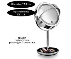 Macom - Sensation 213A - Sirio Classy - Miroir Double grossissant (7 x) Lumineux avec lumiÃ¨res LED SMD - AdaptÃ© pour Le Maquillage, avec Emplacement Ã la Base pour Petits Objets