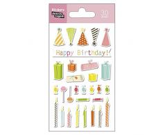 NOUVELLES IMAGES 75007711 Happy Birthday Bon Anniversaire Ensemble DE 30 Mini Stickers Finition Matière PVC Transparent Multicolore 14.49 x 7.8 x 0.1 cm