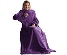 CelinaTex TV Decke Couverture avec Manches Poches Poche Pieds Polaire Velours Microfibre 150 x 180 cm Lilas