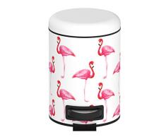 WENKO 22737100 Poubelle Ã pÃ©dale Flamant Rose 3 Litres Acier 17 x 25 x 22,5 cm