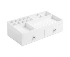InterDesign Drawers boÃ®te-tiroir, rangement maquillage en plastique avec 2 tiroirs & 11 compartiments, rangement cosmÃ©tique aussi pour accessoires bureau, blanc