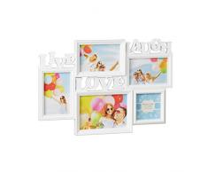 Relaxdays 10021999 Cadre photos pêle-mêle 5 photos Galerie mur cadre mural Live Love Laugh 3D 31 x 45,5 cm, blanc