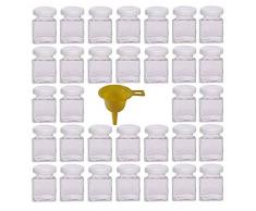 Viva Haushaltswaren #23983 Lot de 32 Mini bocaux de Confiture avec couvercles Blancs 50Â ML Entonnoir Jaune Inclus