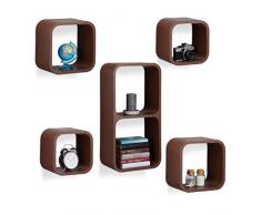 Relaxdays 10021889_93 ÃtagÃ¨re flottante suspendue 5 cubes support mural meuble rangement bois MDF carrÃ©, marron, 20,2 x 70 x 36,5 cm