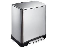 EKO Recycle E-Cube Poubelle Ã PÃ©dale MÃ©tal Inox 32 x 36,6 x 44,5 cm 10+9 litres