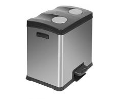 EKO Recycle Poubelle à Pédale Métal Inox 38,2 x 40,5 x 43,1 cm 12+12 litres