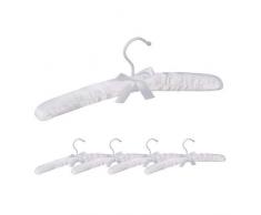 Relaxdays 10026615_1042 satin, Set de 5, Cintre rembourrÃ© doux pour vestes, Crochet rotatif 360Â°, 38 cm, noeud, blanc, bois, tissu, mÃ©tal, 14 x 38 x 3 cm