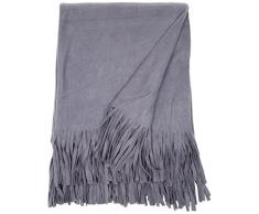 Comptoir du Linge Plaid Polaire Ã Franges Polyester Anthracite 200 x 150 cm