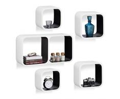 Relaxdays 10021889_362 ÃtagÃ¨re Flottante Suspendue 5 Cubes Support Mural Meuble Rangement Bois MDF carrÃ©, Blanc Noir, 20,2 x 70 x 36,5 cm
