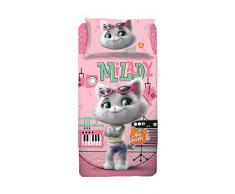 44 Chats Complet lit 1 Place Milady, 100 % Coton, Blanc et Rose