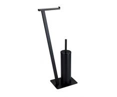 Wenko Lirio Support de Brosse WC avec Support en métal laqué Noir Mat 15 x 68,5 x 30 cm