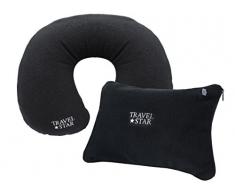 Travel Star TS-4001Â Lot de 2Â Nâ¯: Coussin cale-Nuque Gonflable + Coussin en Noir, Polyester, 3Â x 17Â x 20Â cm