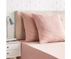 AmazonBasics Taies dâoreiller en jersey, lot de 2, rayures - 65 x 65 cm, Rouge clair