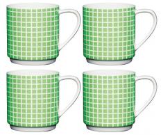 Kitchencraft en Porcelaine Anglaise Fluo Ã Motifs empilage Mug, 340Â MLÂ âÂ Blanc/Vert (Lot de 4), Multi/Couleur, Lot de 4, Porcelaine, Multi/Colour, 8.8 x 8.2 x 8.8 cm