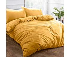 Brentfords Parure de lit en Lin lavÃ© avec taie doreiller en Microfibre brossÃ©e Douce, Jaune Ocre, King