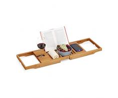 Relaxdays XL Plateau de Baignoire Extensible en Bambou avec Serre-Livre et Support pour Tablette, Table de Bain de 70 Ã 105 cm Naturel