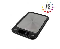 Salter Balance de cuisine electronique digitale ultra mince - Plateau en acier inoxydable - Pesez les aliments avec précision jusquà 5 kg, liquides en ml et en fl. Oz. - Garantie 15 ans
