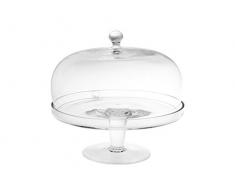 H&H Assiette sur Pied avec Cloche, Verre Transparent, 10 cm/DiamÃ¨tre 22 cm