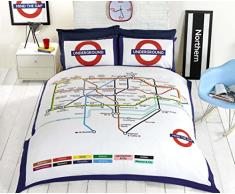 Underground Tube Homespace Direct Parure Housse de Couette et Taies doreiller Parure de lit â King, Blanc