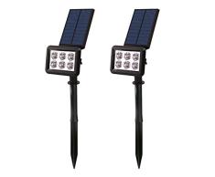 Lumi Jardin SQUARY X2 Lot de 2 Projecteur Spot Solaire 2en1 à piquer ou à Fixer lumière Blanche SQUARYx2 à LED 45cm, Plastique, 5 W, Noir, 29x9xH45