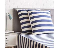 AmazonBasics Taies dâoreiller en jersey, lot de 2, rayures larges - 65 x 65 cm, Bleu marine