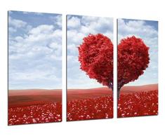 Tableau Moderne Photographique, Impression sur bois, Paysage Prairie Tree Heart Red, 97 x 62 cm, ref. 26538