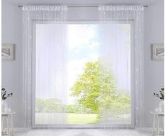 Gardinenbox Lot de 2 Rideaux à Fils HxB 250 x 140 cm, Blanc Lurex avec Passe-Tunnel et Bande de Forage Cousue, Convient pour tringles et Rails de Rideaux de Rideaux de Rideaux