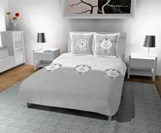 Soleil docre Esprit de Famille Parure housse de couette, Coton, Gris, 260 x 240 cm