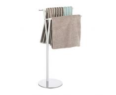 relaxdays, blanc Porte pied, Support pour serviettes de bain 2 barres chrome, 79 x 51 x 26 cm, argent, acier, inox
