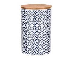 WENKO 54096100 Boîte de Rangement Lorca avec Couvercle en Bambou, Capacité : 1,45 L, Céramique, 12,5 x 18,5 x 12,5 cm, Bleu/ Blanc